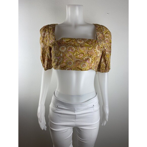 F. Anthropologie O.P.T Crop Top Size L Blouse Short Sleeve Square NecK NWT - Picture 6 of 10